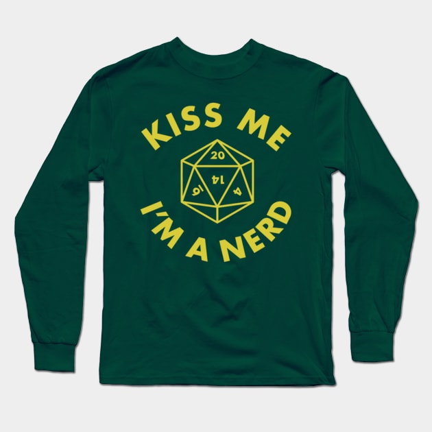 Kiss Me I'm A Nerd Mustard Long Sleeve T-Shirt by Lirique